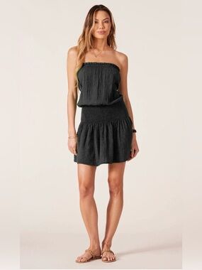 BOBI black smocked cotton tube dress
